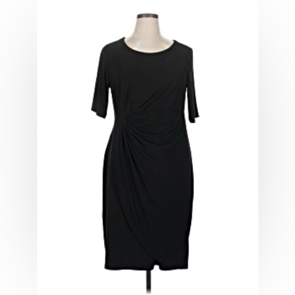 (A10) NWT Roz & Ali Black Ruched Sheath Dress XS 3/4 Sleeve Cockatil LBD Stretch